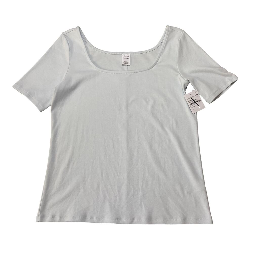 Melrose Market Light Blue Scoop Neck Stretch Tee Shirt Top L NWT